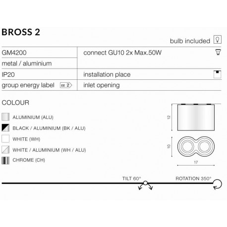 Azzardo BROSS 2 WHITE 2xGU10 Natynkowa Biały AZ0859