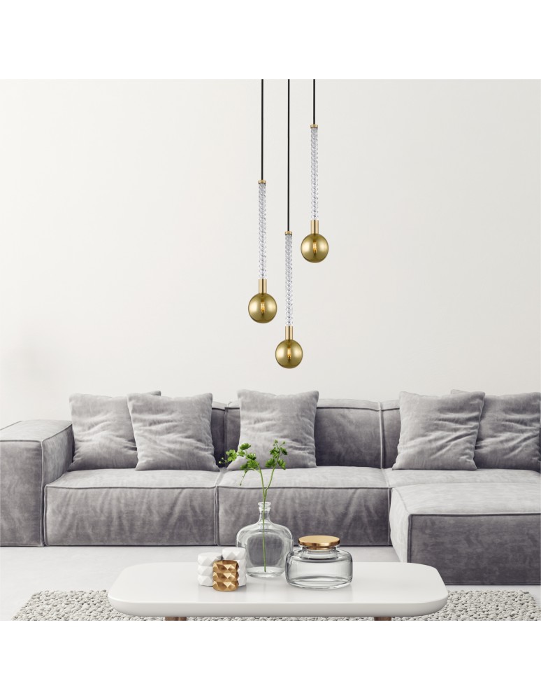 Triple pendant lamps - Zuma Line MIDA BRUSHED brass/golden glass P0583-03B-2GHF Pendant. - product kolory-swiatla.pl 3