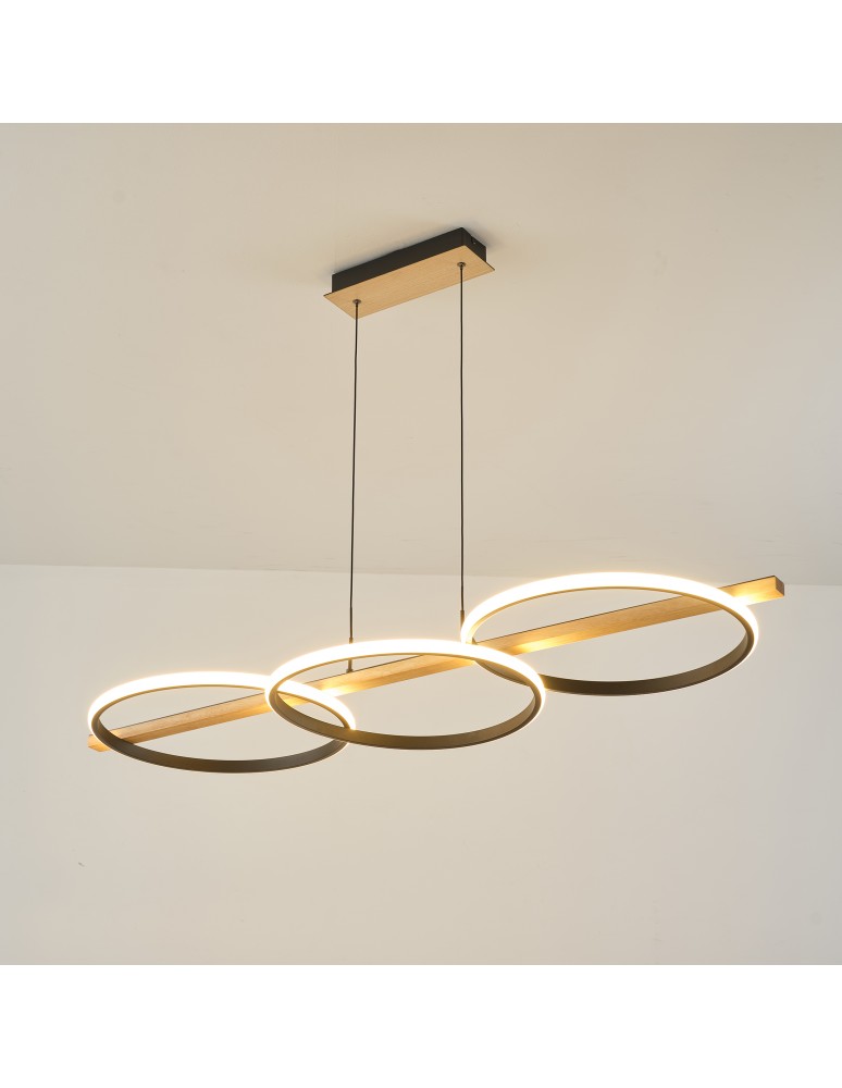 Pendant lamps over the island - Zuma Line ALMERIA BLACK/NATURAL WOOD MD3913-3-3BWLT Pendant. - product kolory-swiatla.pl 2