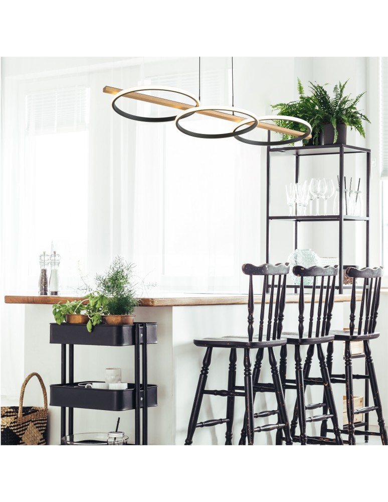 Pendant lamps over the island - Zuma Line ALMERIA BLACK/NATURAL WOOD MD3913-3-3BWLT Pendant. - product kolory-swiatla.pl 5