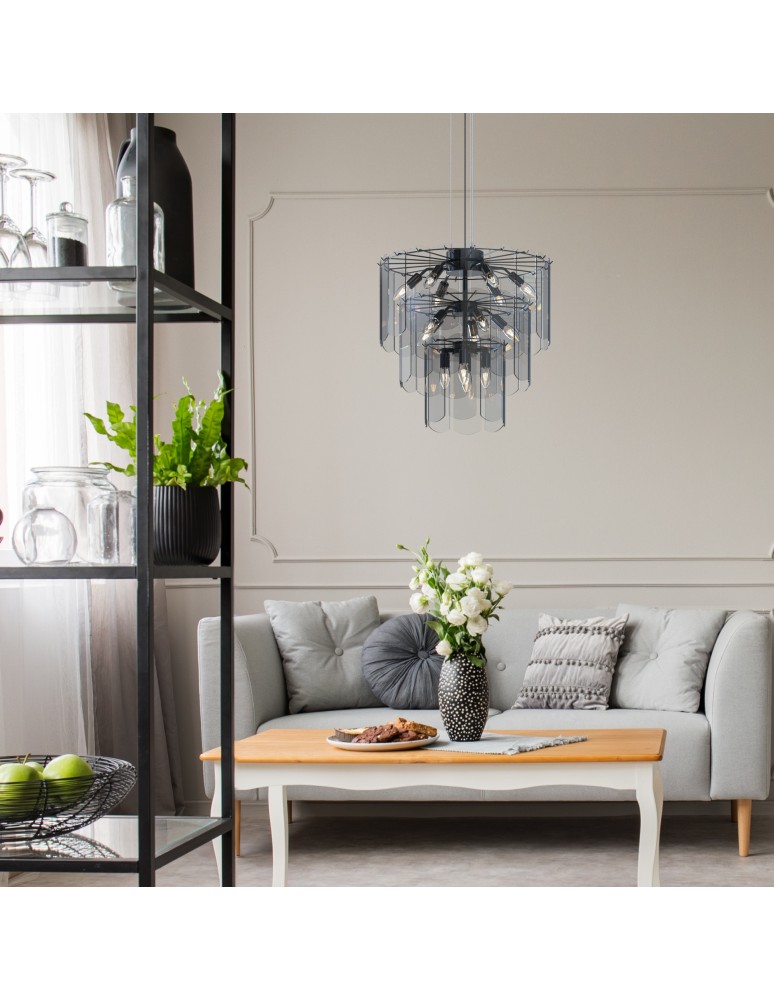 Glamour pendant lamps - Zuma Line NIRA BLACK CHROME/DYMIONE GLASS MD3523-14L-EBCN Pendant. - product kolory-swiatla.pl 4