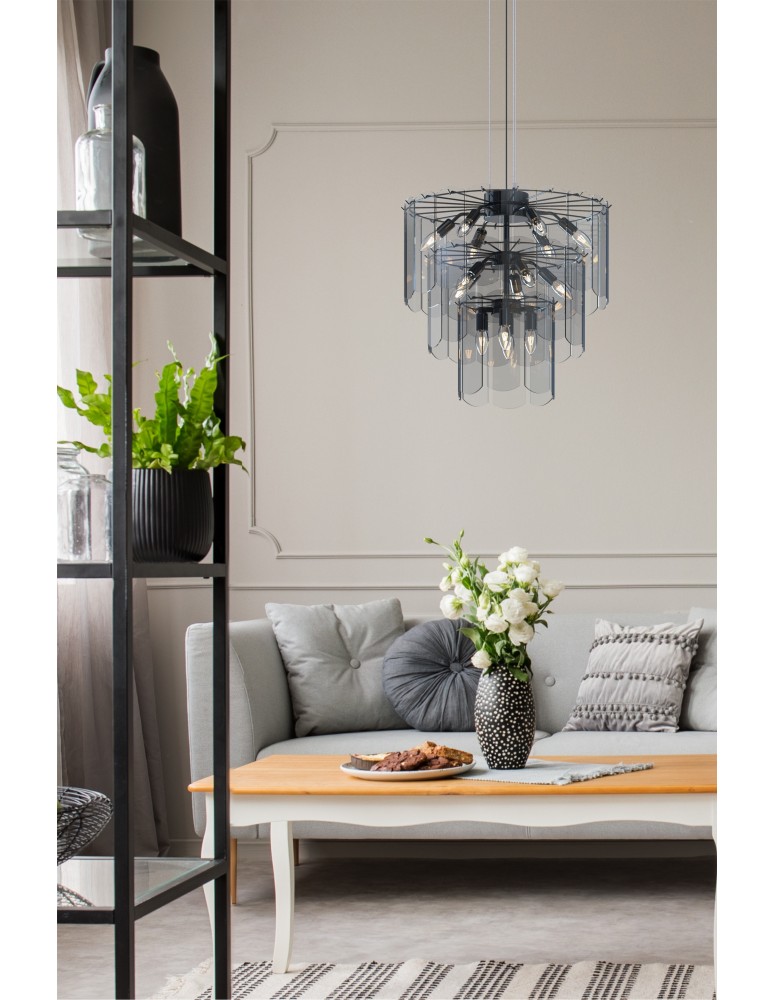 Glamour pendant lamps - Zuma Line NIRA BLACK CHROME/DYMIONE GLASS MD3523-14L-EBCN Pendant. - product kolory-swiatla.pl 6