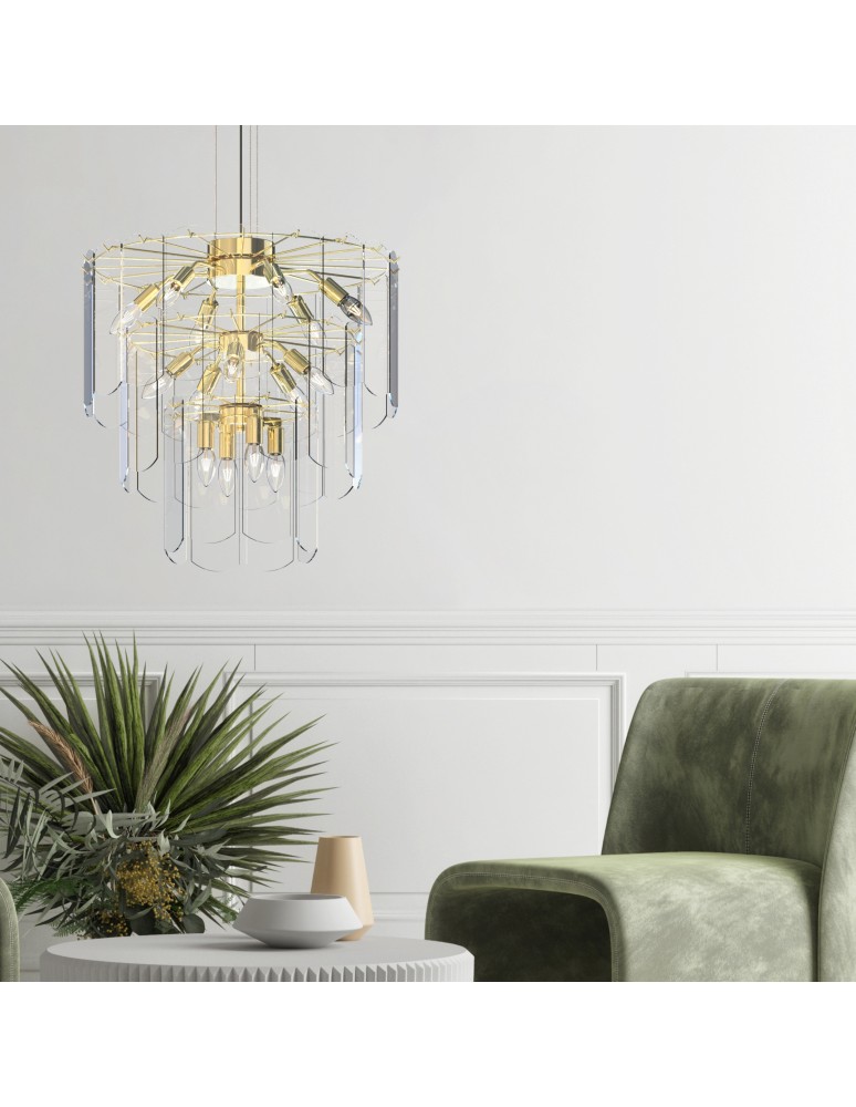 Glamour pendant lamps - Zuma Line NIRA GOLD/ TRANSLATIVE GLASS MD3523-14L-EGN Pendant. - product kolory-swiatla.pl 4