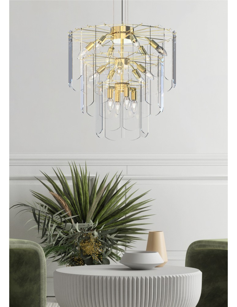 Glamour pendant lamps - Zuma Line NIRA GOLD/ TRANSLATIVE GLASS MD3523-14L-EGN Pendant. - product kolory-swiatla.pl 6