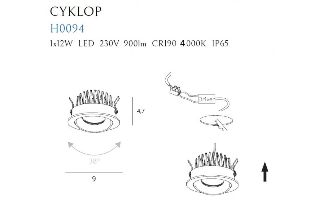 MAXLight H0094 4000K Oprawa Wpustowa Cyklop Biała IP65