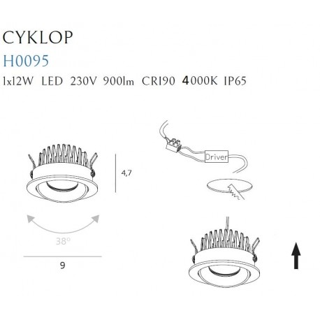 MAXLight H0095 4000K Oprawa Wpustowa Cyklop Czarna IP65