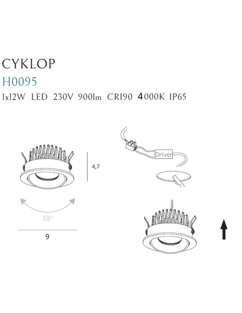 Flush-mounted hermetic lamps - Maxlight Cyclop Black 4000K IP65 H0095 4000K recessed luminaire. - product kolory-swiatla.pl 2