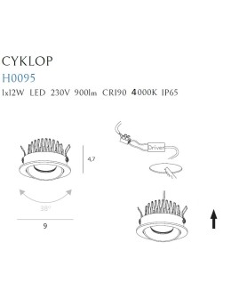 MAXLight H0095 4000K Oprawa Wpustowa Cyklop Czarna IP65 - produkt 2