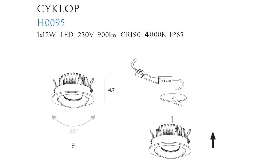 MAXLight H0095 4000K Oprawa Wpustowa Cyklop Czarna IP65