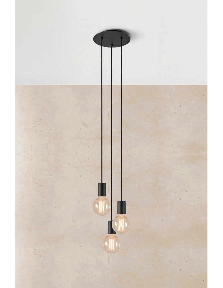 Pendant lamps bulbs - Markslojd CIELO Pendant 3L Round Sanded/Matte Black 108733 - product kolory-swiatla.pl 2