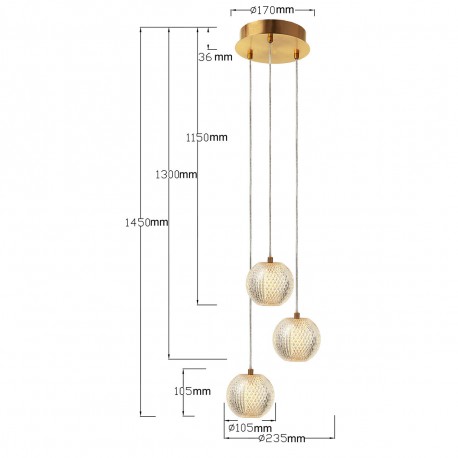 Light Prestige Lampa wisząca Diamond 3 3xLED CCT złota LP-2202/3P GD