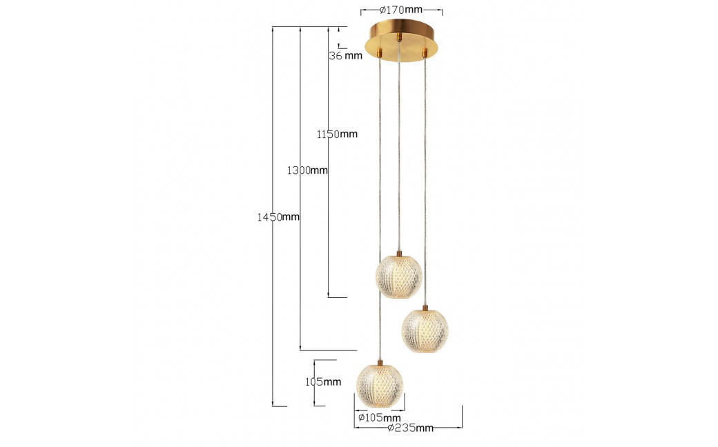 Light Prestige Lampa wisząca Diamond 3 3xLED CCT złota LP-2202/3P GD