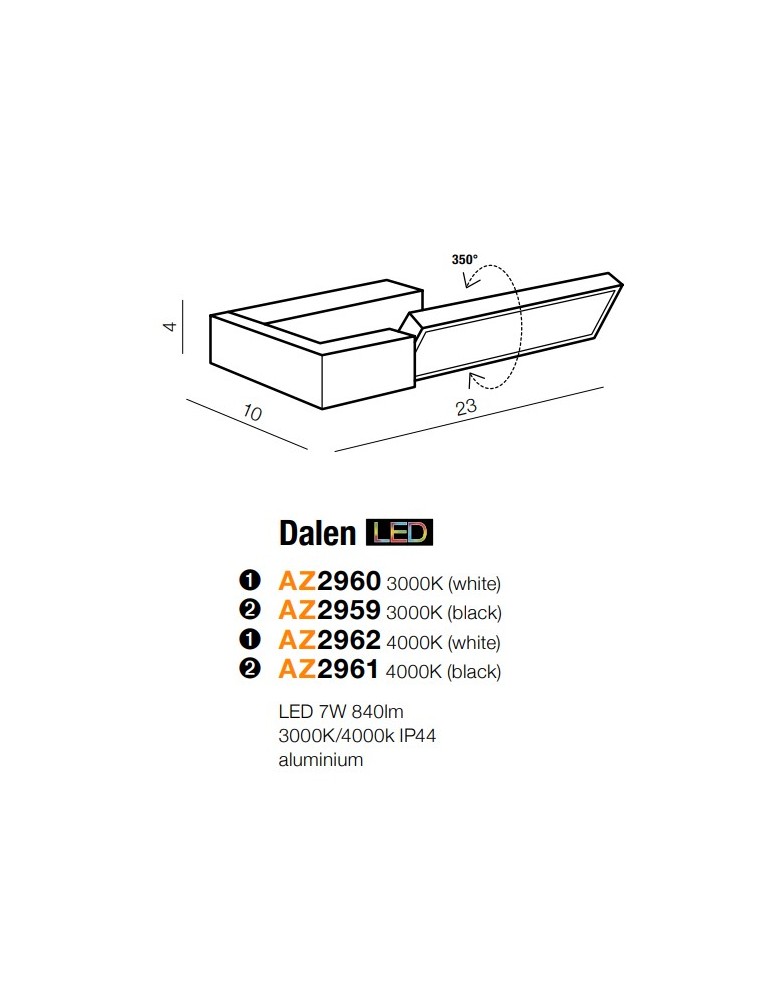 Bathroom wall lamps - Azzardo DALEN BLACK 4000K 1xLED Wall-mounted Black IP44 AZ2961 - product kolory-swiatla.pl 4