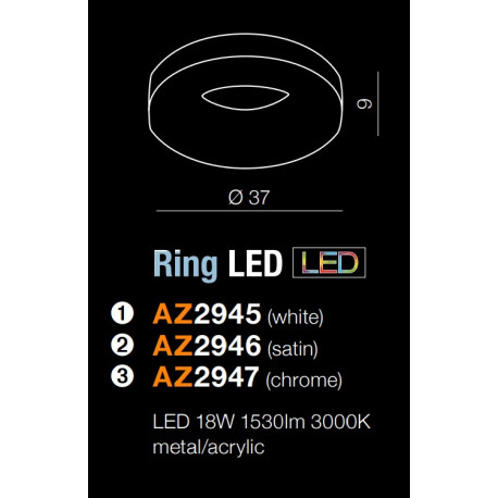 Azzardo RING LED 3000K WH 1xLED Sufitowa i Ścienna Biały AZ2945