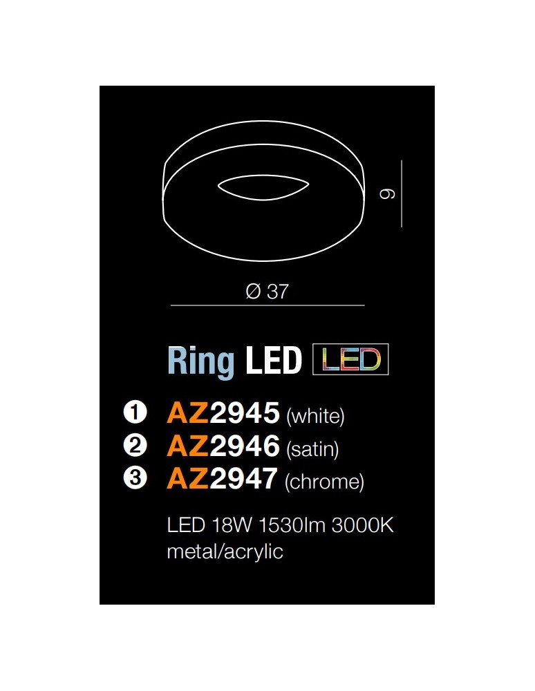 LED Plafonds - Azzardo RING LED 3000K WH 1xLED Ceiling and Wall Mount White AZ2945 - product kolory-swiatla.pl 3