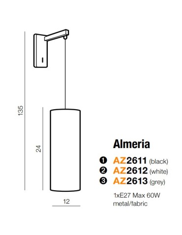 Azzardo ALMERIA BLACK 1xE27 Wall Mounted Black AZ2611 - product 2