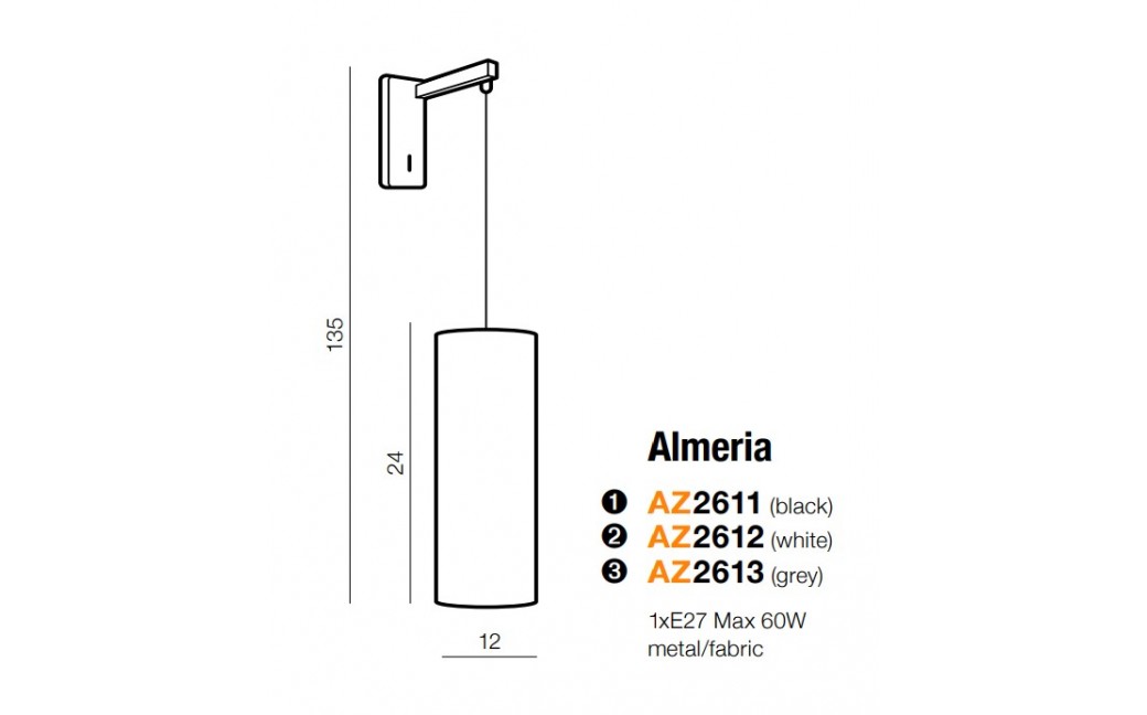 Azzardo ALMERIA BLACK 1xE27 Ścienna Czarny AZ2611