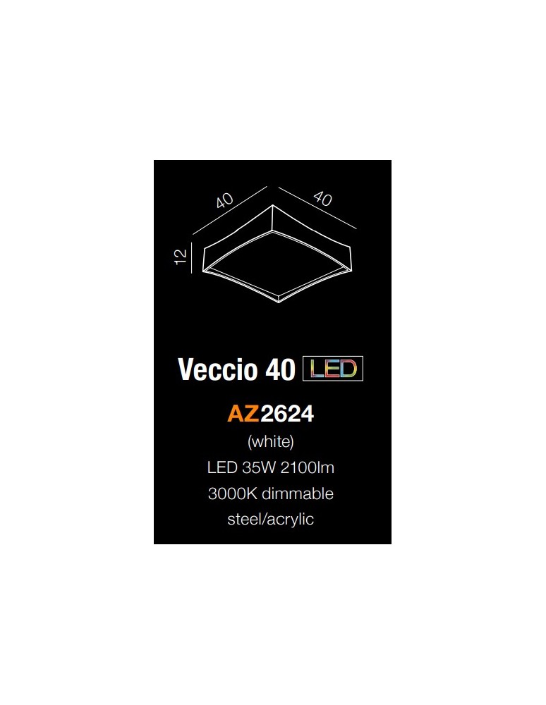 Square plafonds - Azzardo VECCIO 50 WHITE 1xLED Ceiling Light White AZ2625 - product kolory-swiatla.pl 3