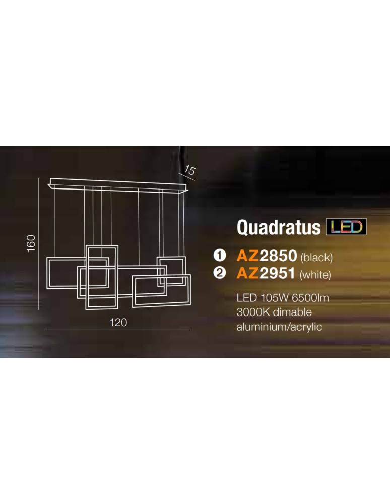 Geometric pendant lamps - Azzardo QUADRATUS BLACK 1xLED Pendant Black AZ2850 - product kolory-swiatla.pl 4