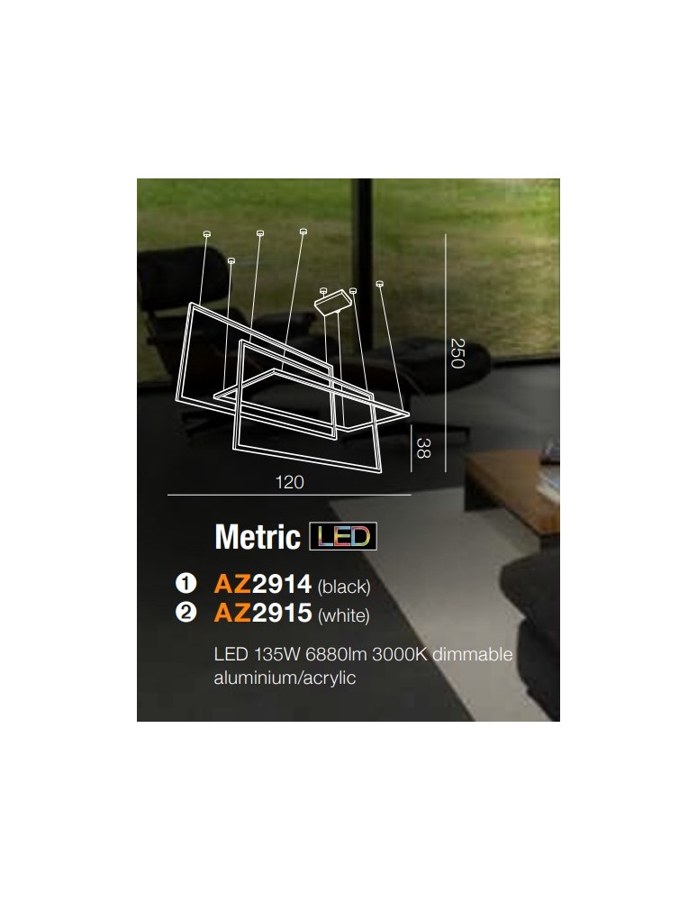 Geometric pendant lamps - Azzardo METRIC BLACK 1xLED Pendant Black AZ2914 - product kolory-swiatla.pl 3