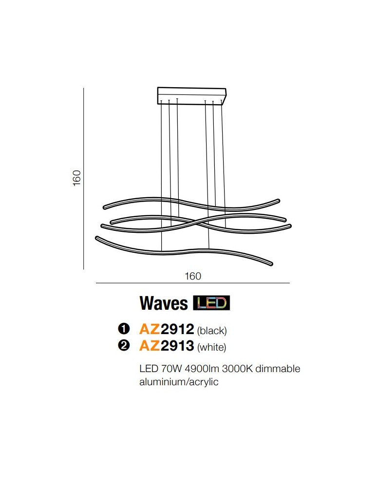 LED pendant lamps - Azzardo WAVES BLACK 1xLED Pendant Black AZ2912 - product kolory-swiatla.pl 3