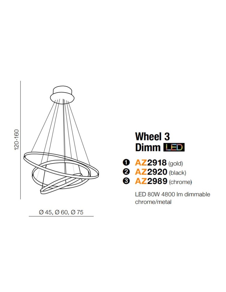 Pendant lamps circles - Azzardo WHEEL 3 DIMM GOLD 3xLED Pendant Pendant Gold AZ2918 - product kolory-swiatla.pl 3