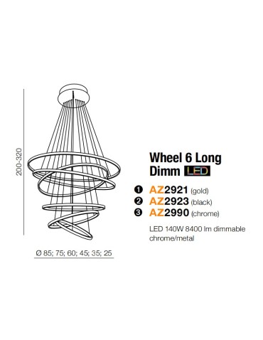 Azzardo WHEEL 6 LONG DIMM BLACK 6xLED Pendant Black AZ2923 - product 2