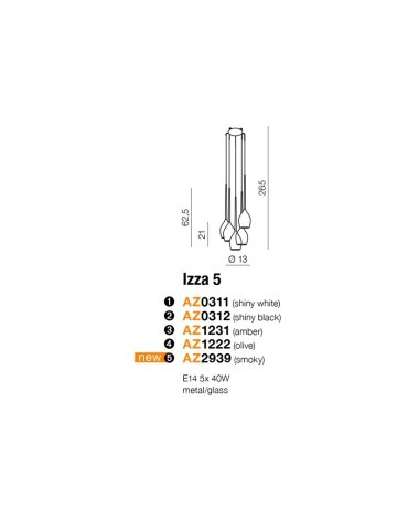 Azzardo IZZA 5 SMOKY 5xE14 Wisząca Dymiony AZ2939 - produkt 2