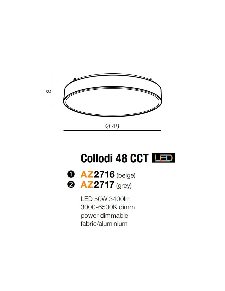 LED Plafonds - Azzardo COLLODI 48 GREY 1xLED Ceiling Ceiling Gray AZ2717 - product kolory-swiatla.pl 3