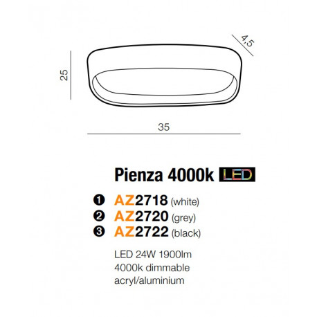Azzardo PIENZA 4000K WHITE 1xLED Sufitowa Biały AZ2718