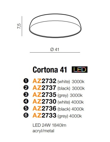 Azzardo CORTONA 41 3000K WHITE 1xLED Ceiling Light White AZ2732 - product 2