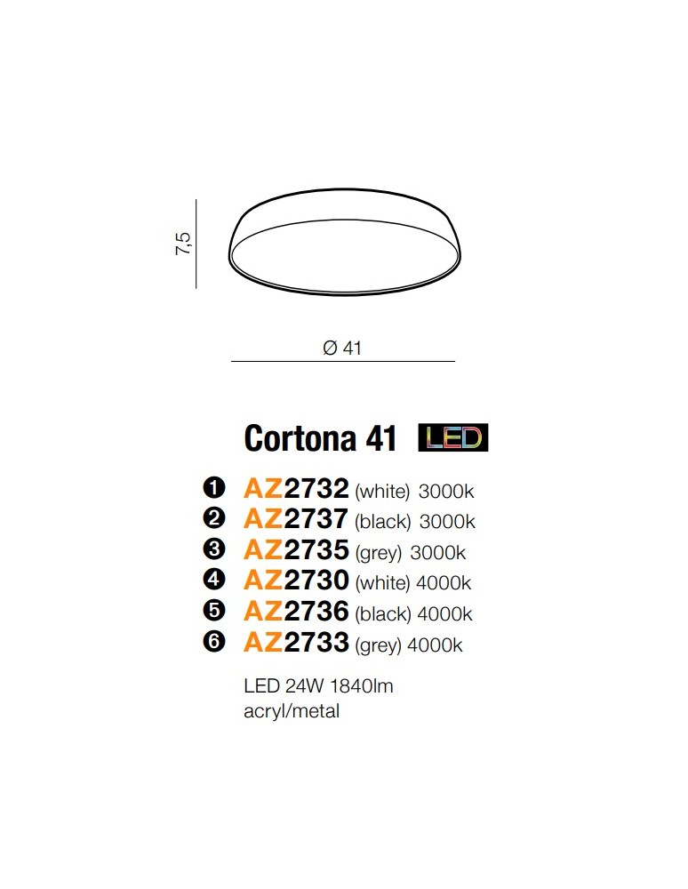 Round Plafonds - Azzardo CORTONA 41 3000K BLACK 1xLED Ceiling Light Black AZ2737 - product kolory-swiatla.pl 3