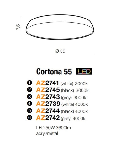Azzardo CORTONA 55 3000K WHITE 1xLED Sufitowa Biały AZ2741 - produkt 2
