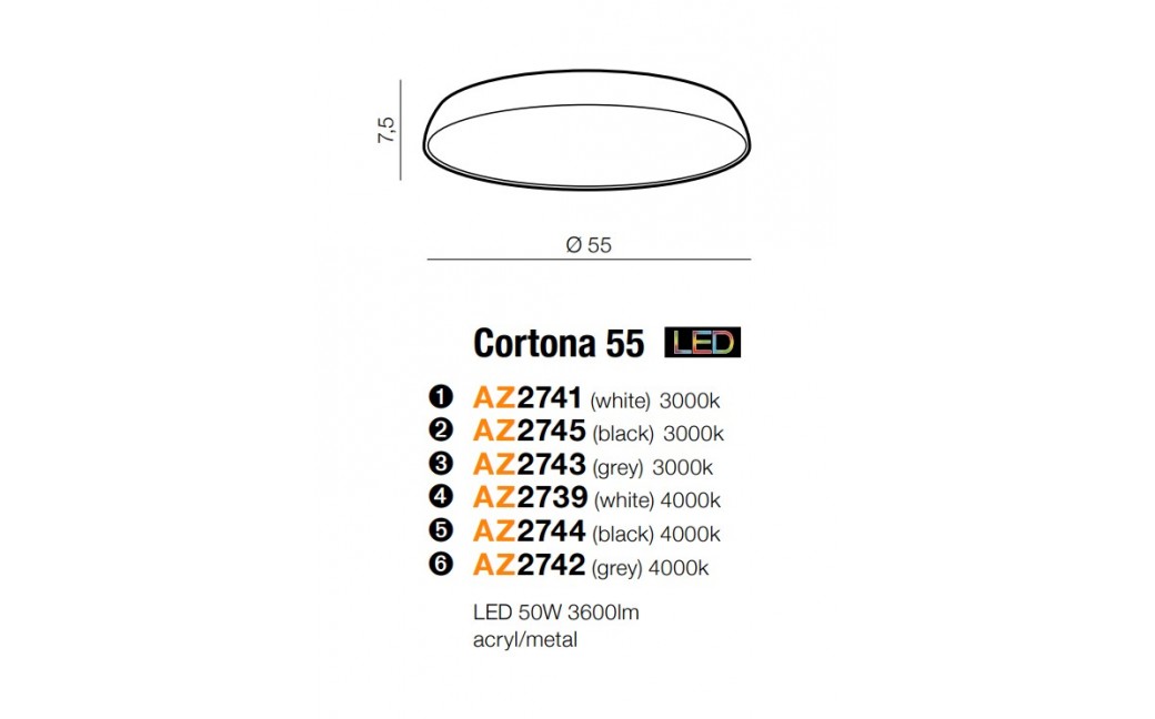Azzardo CORTONA 55 3000K BLACK 1xLED Ceiling Light Black AZ2745