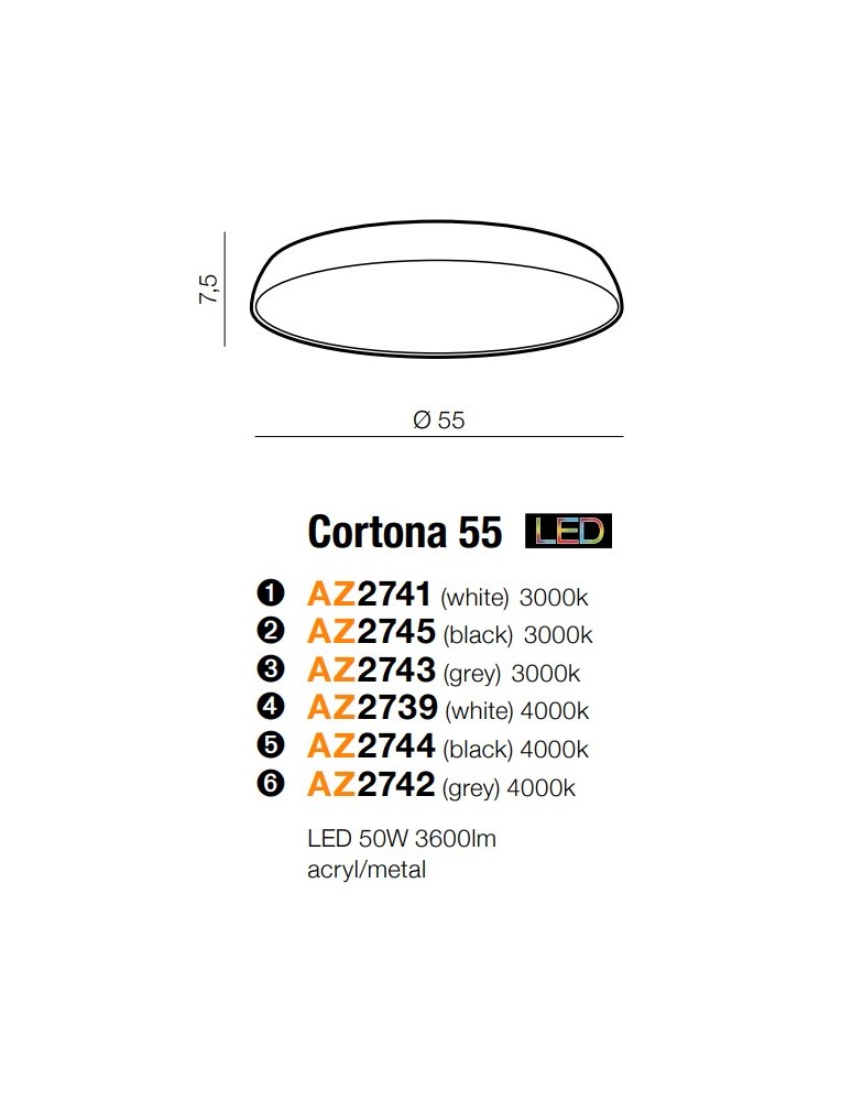 Round Plafonds - Azzardo CORTONA 55 4000K BLACK 1xLED Ceiling Light Black AZ2744 - product kolory-swiatla.pl 3
