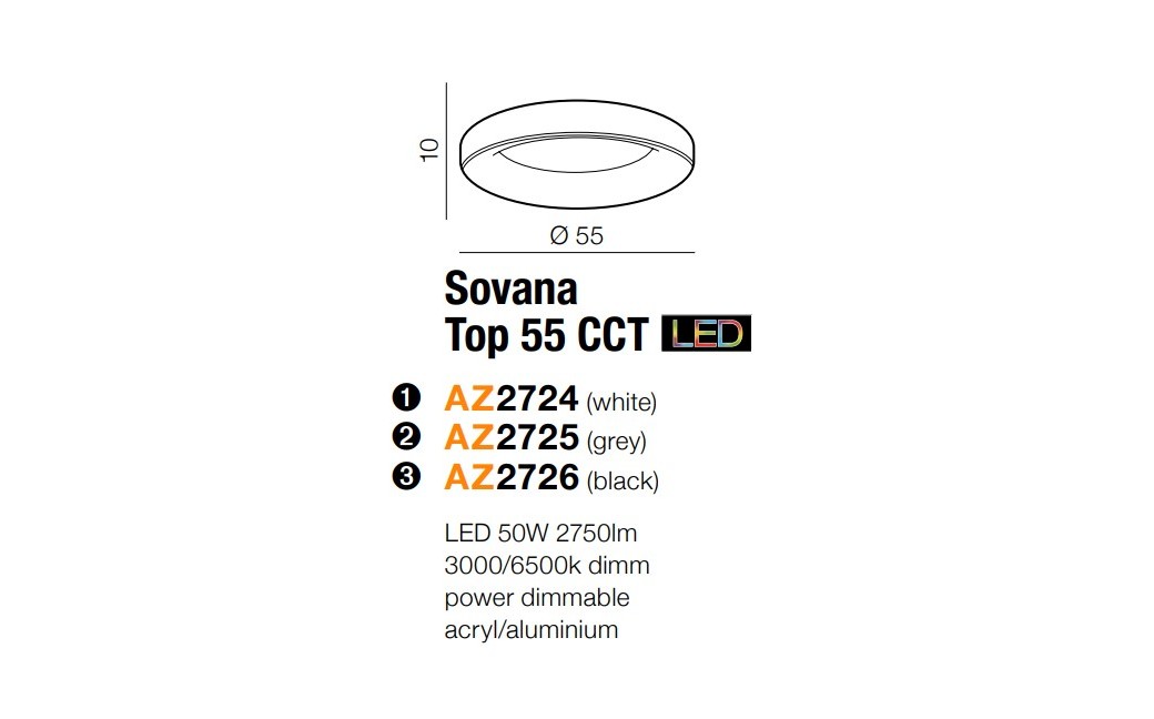 Azzardo SOVANA TOP 55 CCT WHITE 1xLED Sufitowa Biały AZ2724