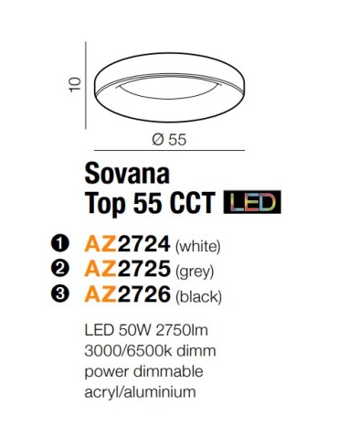 Azzardo SOVANA TOP 55 CCT BLACK 1xLED Ceiling Light Black AZ2726 - product 2