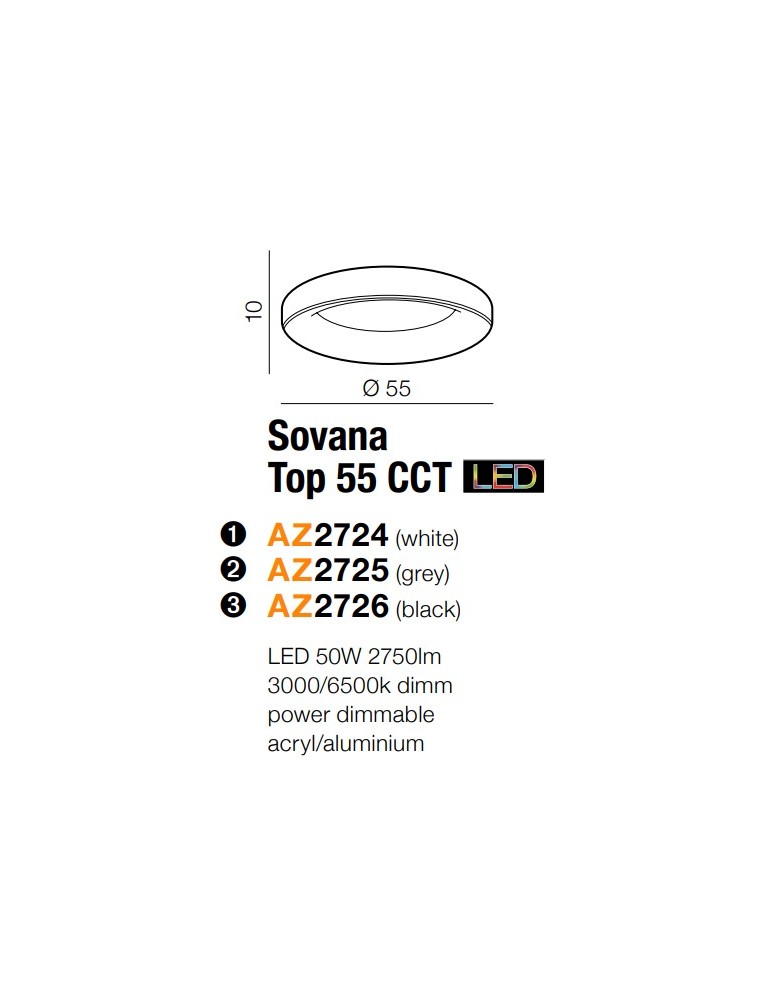Plafonds with remote control - Azzardo SOVANA TOP 55 CCT BLACK 1xLED Ceiling Light Black AZ2726 - product kolory-swiatla.pl 2