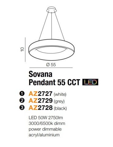 Azzardo SOVANA PENDANT 55 CCT GREY 1xLED Pendant Gray AZ2729 - product 2