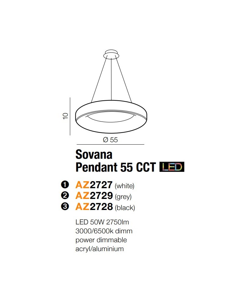 Pendant lamps with control - Azzardo SOVANA PENDANT 55 CCT GREY 1xLED Pendant Gray AZ2729 - product kolory-swiatla.pl 2