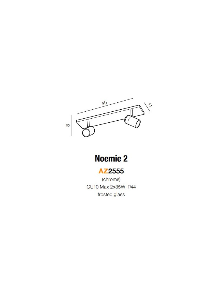 Bathroom wall lamps - Azzardo NOEMIE 2 2xGU10 Ceiling and Wall Mount IP44 Chrome AZ2555 - product kolory-swiatla.pl 2