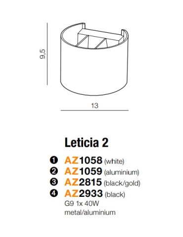 Azzardo LETICIA 2 BLACK/GO 1xG9 Ścienna Czarny/Złoty AZ2815 - produkt 2