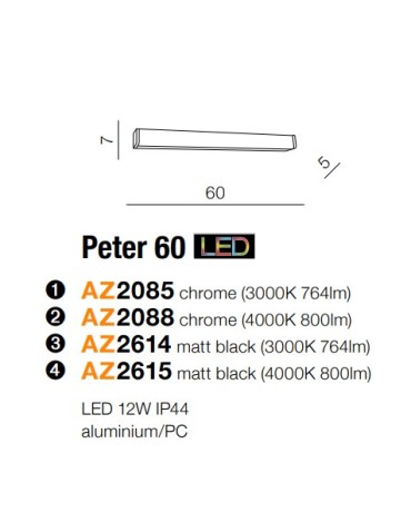 Azzardo PETER 60 4000 MATT BLACK 1xLED Ścienna Czarny Mat IP44 AZ2615 - produkt 2