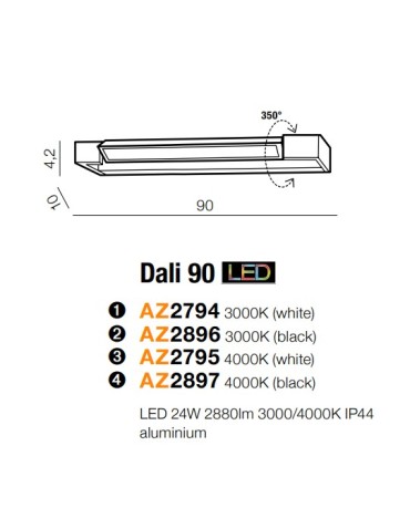 Azzardo DALI 90 3000K WHITE 1xLED Wall Mounted White IP44 AZ2794 - product 2