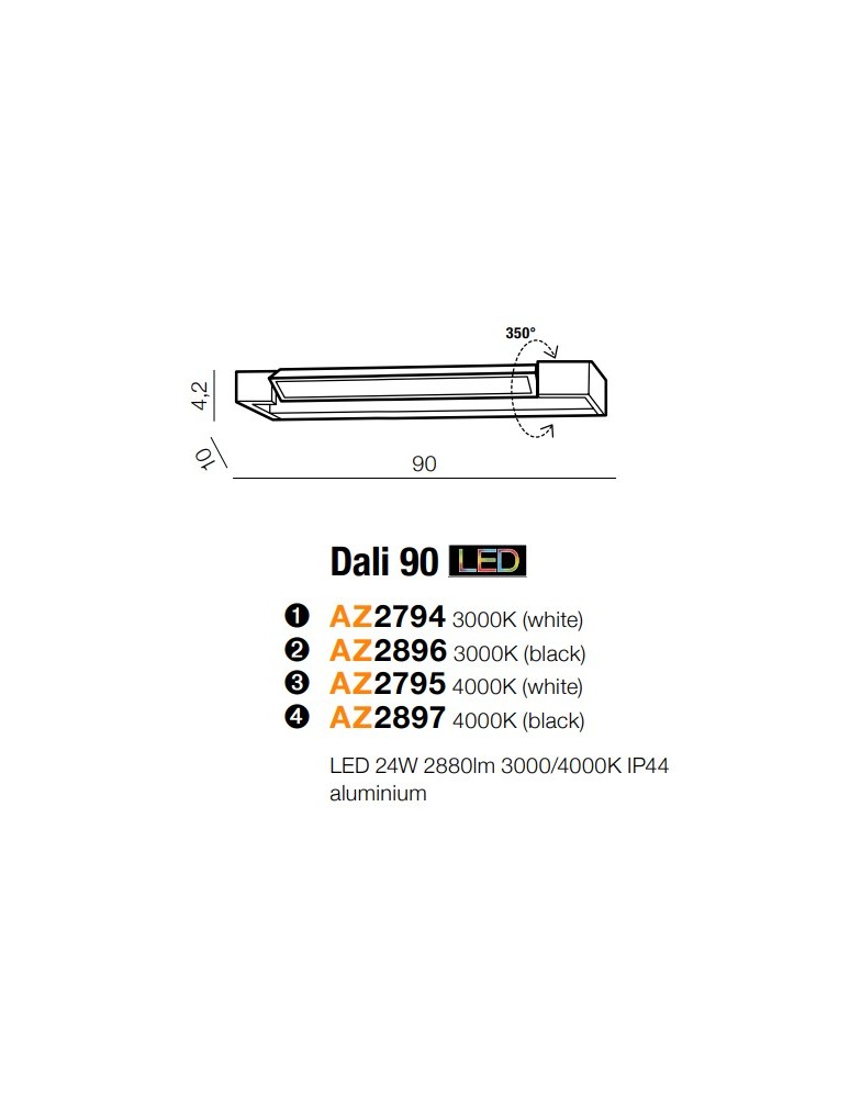 Bathroom wall lamps - Azzardo DALI 90 3000K WHITE 1xLED Wall Mounted White IP44 AZ2794 - product kolory-swiatla.pl 2