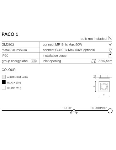 Azzardo PACO 1 WHITE 1xGU10 Wpuszczana Biały AZ0796 - produkt 2