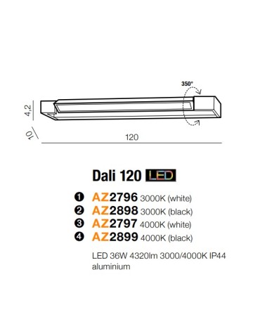 Azzardo DALI 120 4000K BLACK 1xLED Wall Mounted Black IP44 AZ2899 - product 2