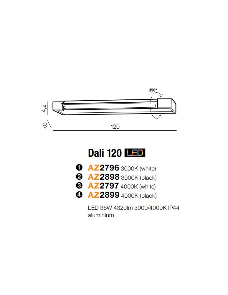 Bathroom wall lamps - Azzardo DALI 120 4000K BLACK 1xLED Wall Mounted Black IP44 AZ2899 - product kolory-swiatla.pl 2