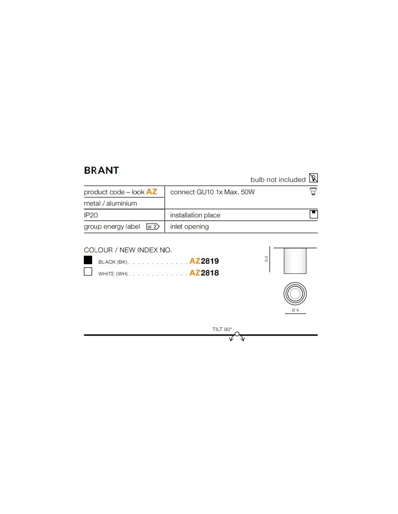 Ceiling luminaires for replaceable light source - Azzardo BRANT BLACK 1xGU10 Surface Mounted Black AZ2819 - product kolory-swiatla.pl 3