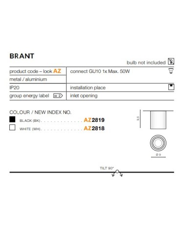 Azzardo BRANT WHITE 1xGU10 Natynkowa Biały AZ2818 - produkt 2
